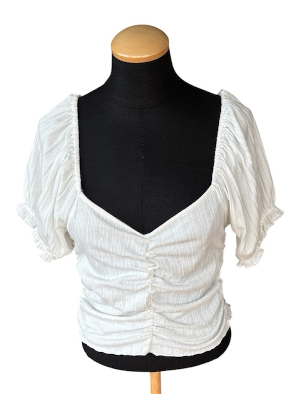 NWT New Ivory White Short Sleeve Milkmaid Blouse Top Babydoll Coquette Size L
